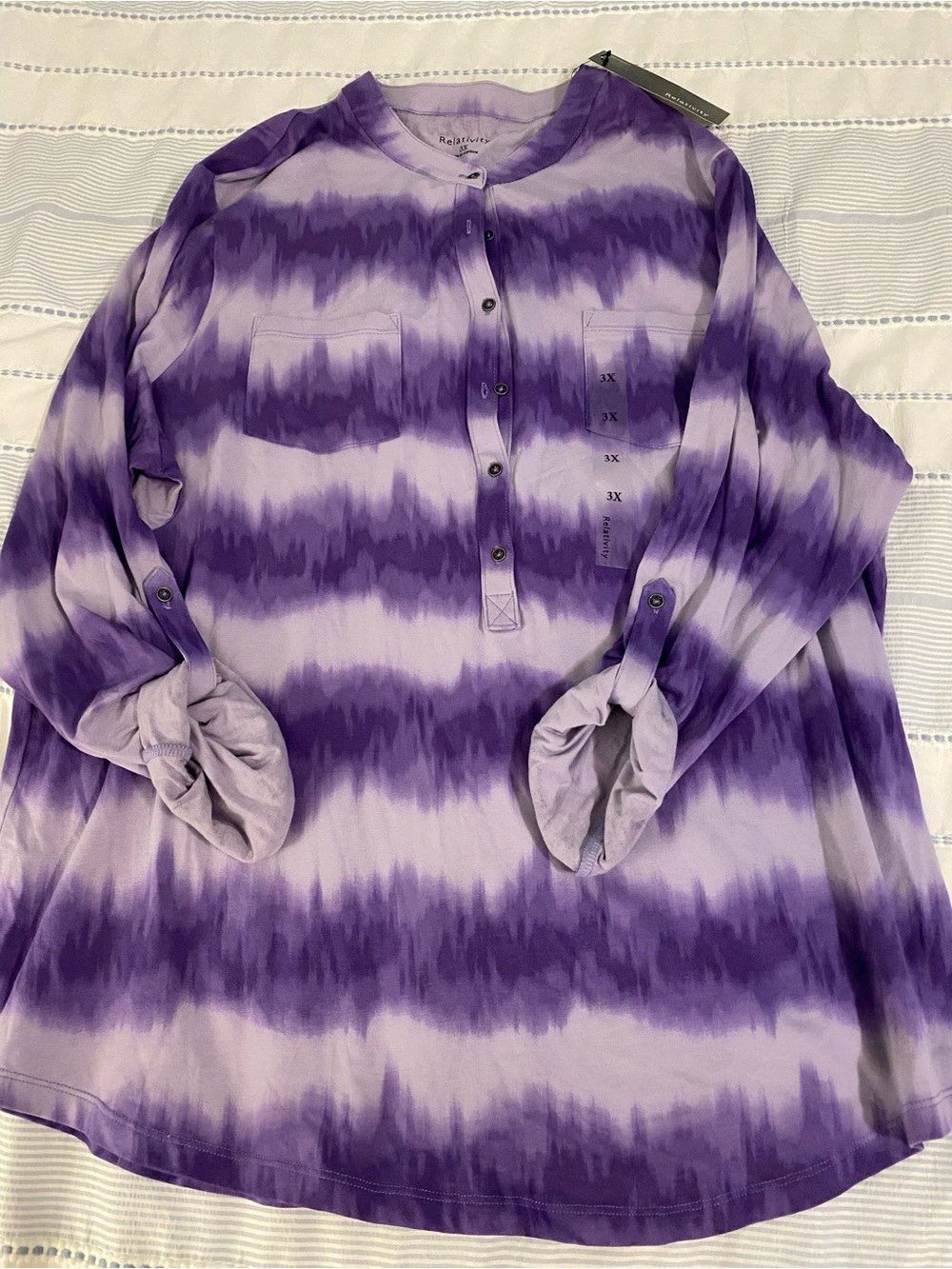 Relativity Purple Tie-Dye Button Pullover Top